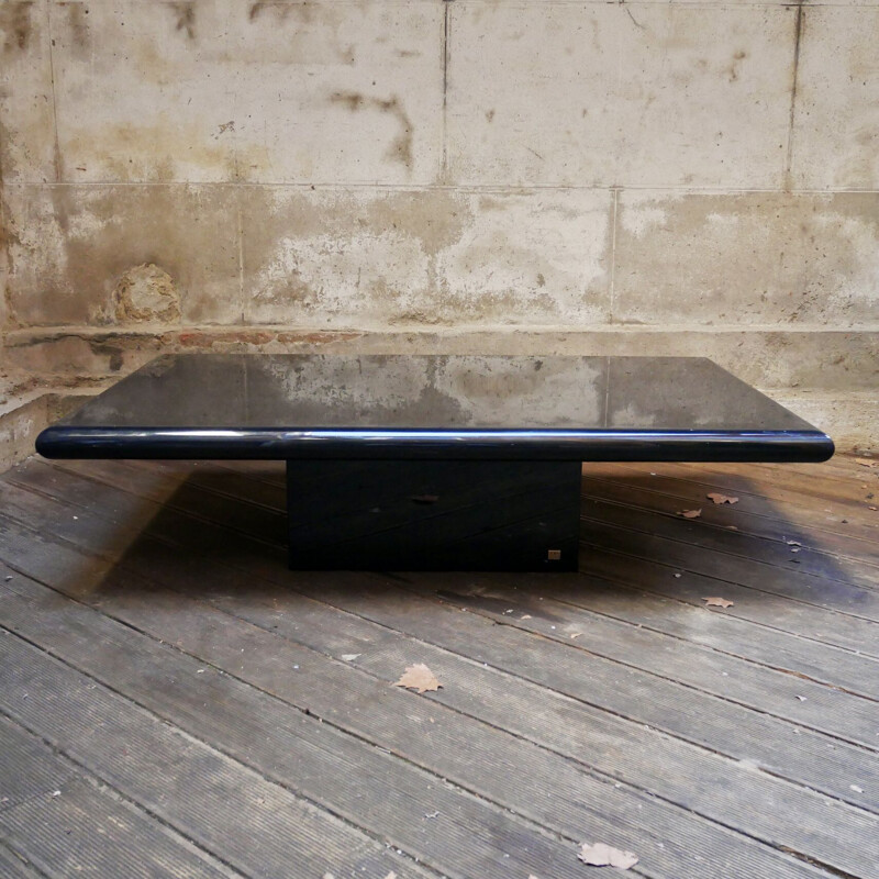 Table basse vintage laquée noire par Jean-Claude Mahey pour Roche Bobois, 1970