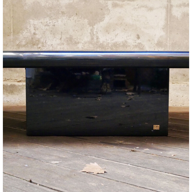 Table basse vintage laquée noire par Jean-Claude Mahey pour Roche Bobois, 1970
