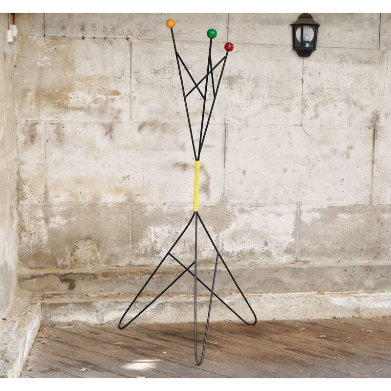 Vintage tripod coat rack with balls by Roger Feraud, 1950