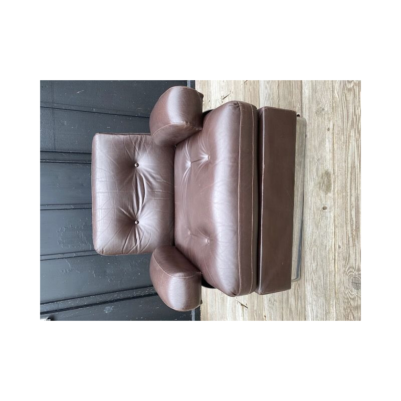 Vintage chocolade lederen fauteuil 1970