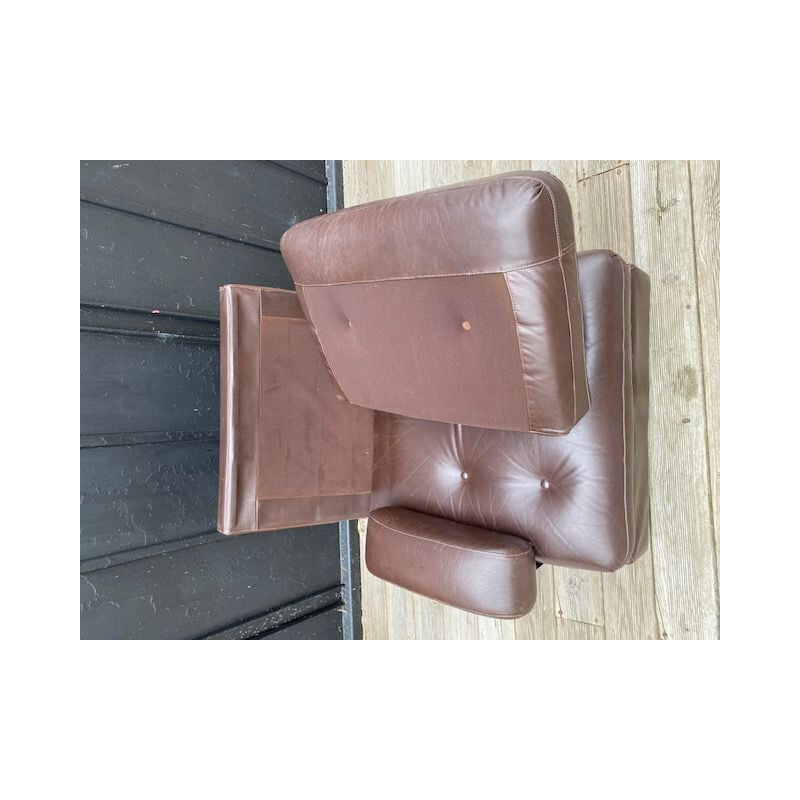 Sillón vintage de cuero chocolate 1970