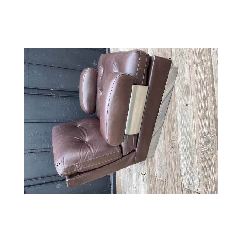 Vintage chocolate color leather armchair 1970