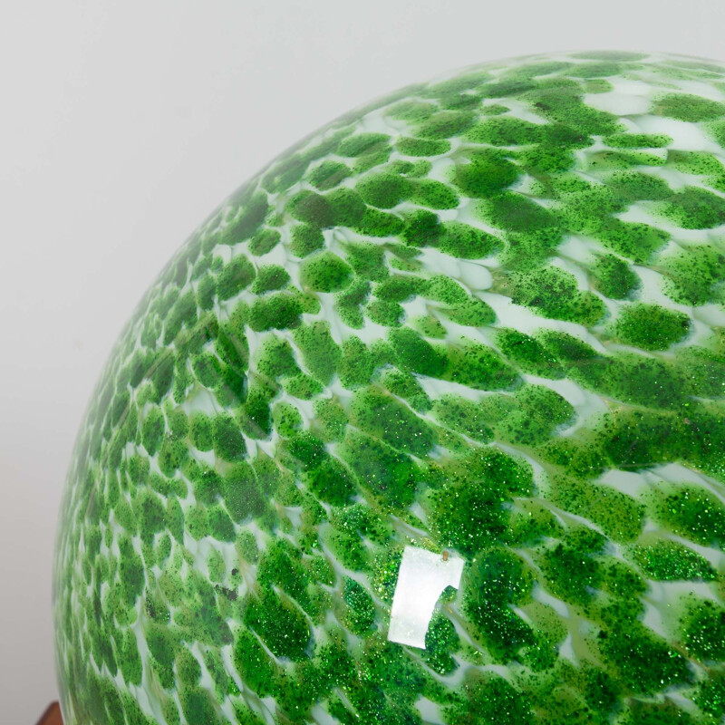 Vintage italian Murano glass big spherical green glitter table lamp by Vistosi, 1970s