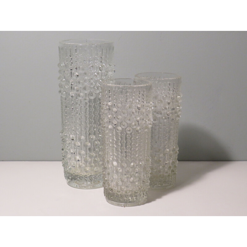 Ensemble de 3 vases vintage motif cire de bougie par la verrerie Sklo Union, Tchécoslovaquie 1970
