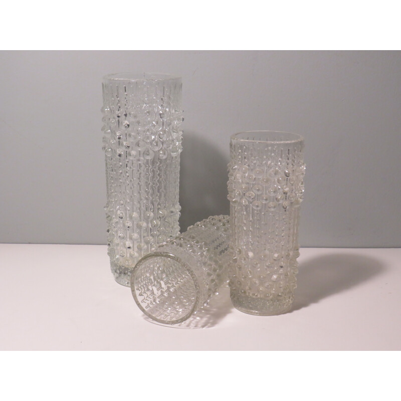 Set of 3 vintage wax pattern candle vases by Sklo Union Glassworks, Czechoslovakia 1970