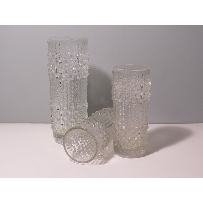 Set of 3 vintage wax pattern candle vases by Sklo Union Glassworks, Czechoslovakia 1970