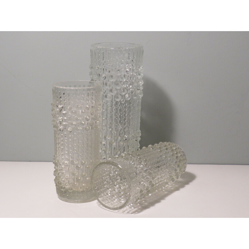 Set of 3 vintage wax pattern candle vases by Sklo Union Glassworks, Czechoslovakia 1970