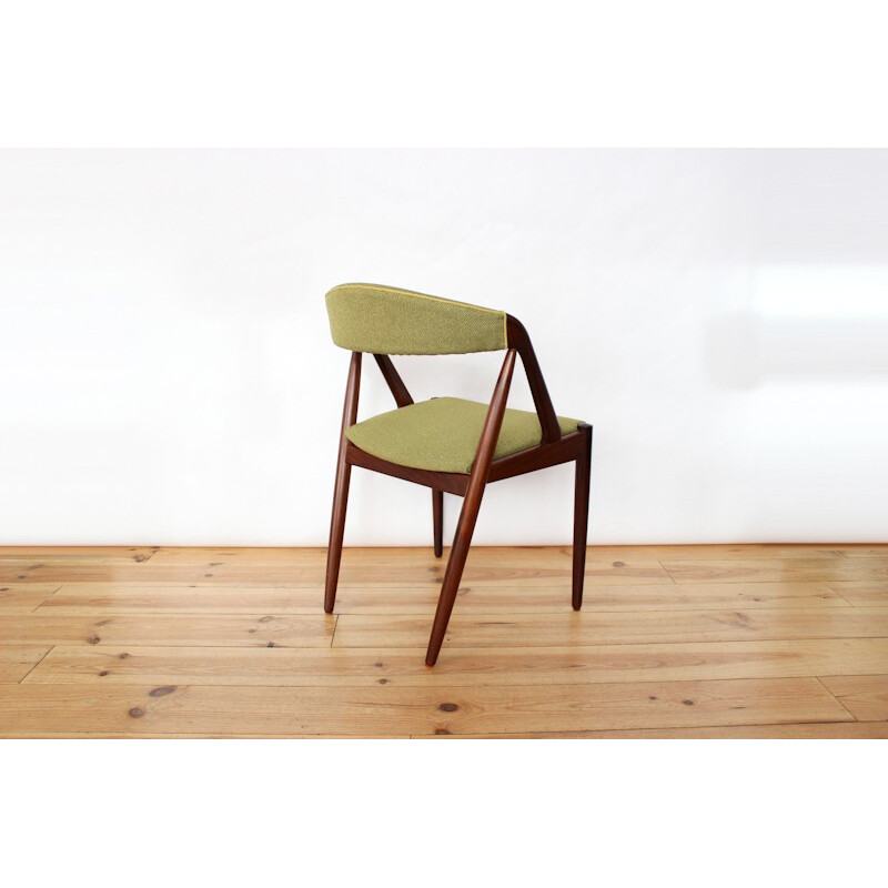 Chaise vintage en teck et tissu vert, Kai KRISTIANSEN - 1960