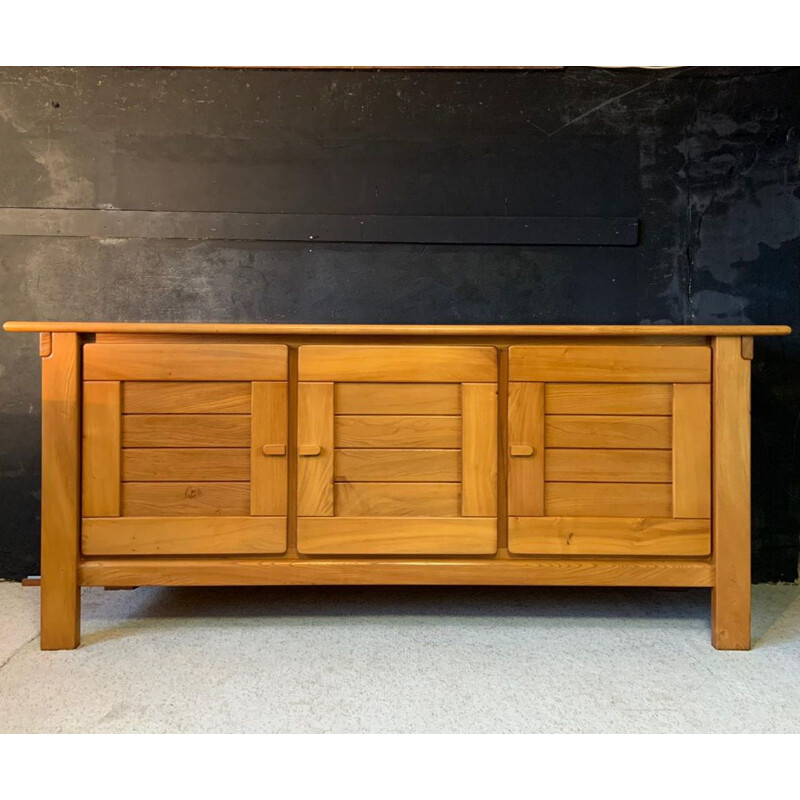 French vintage sideboard in solid elm, 1970