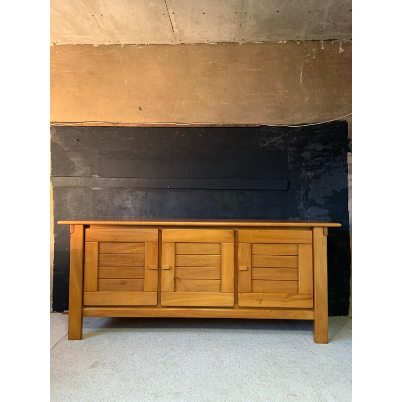 French vintage sideboard in solid elm, 1970