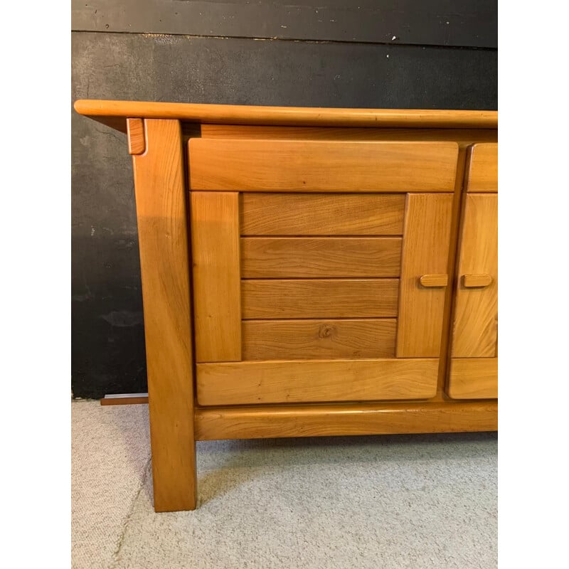 French vintage sideboard in solid elm, 1970