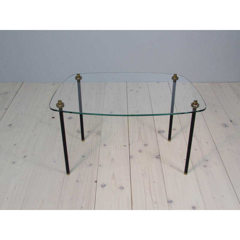 Mid-century glass side table in clear glass and steel legs, 1950s
