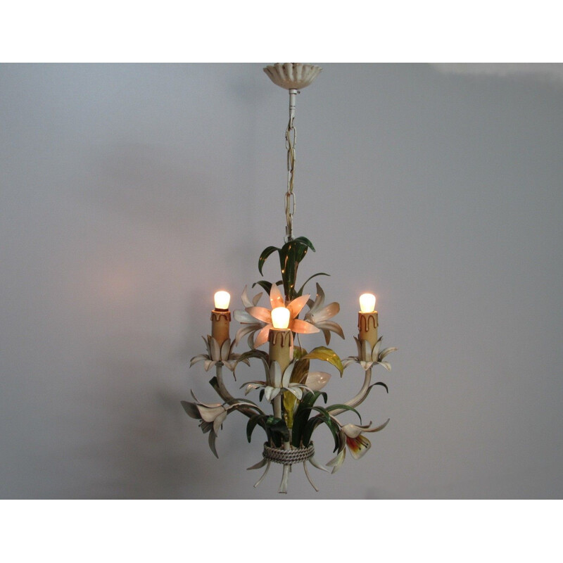 Mid-century colourful 3 arm chandelier