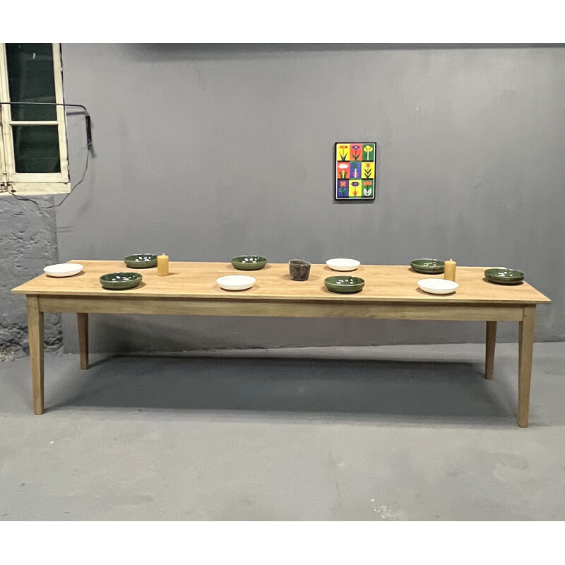 Table de ferme vintage en frêne à pieds fuseaux 300 cm