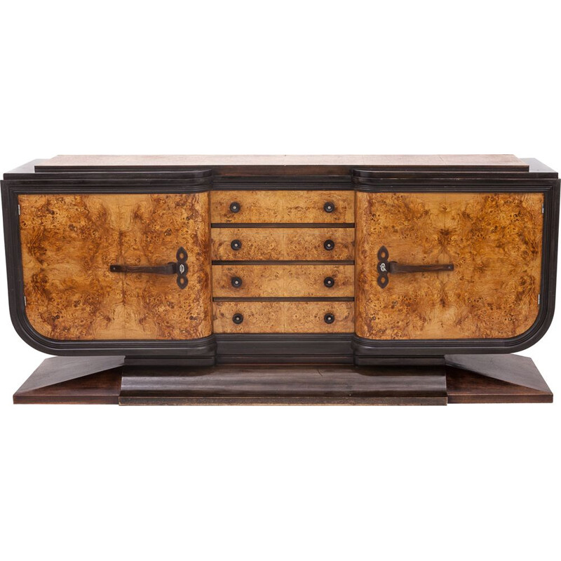 Vintage art deco sideboard with two lacquered oak doors, 1925