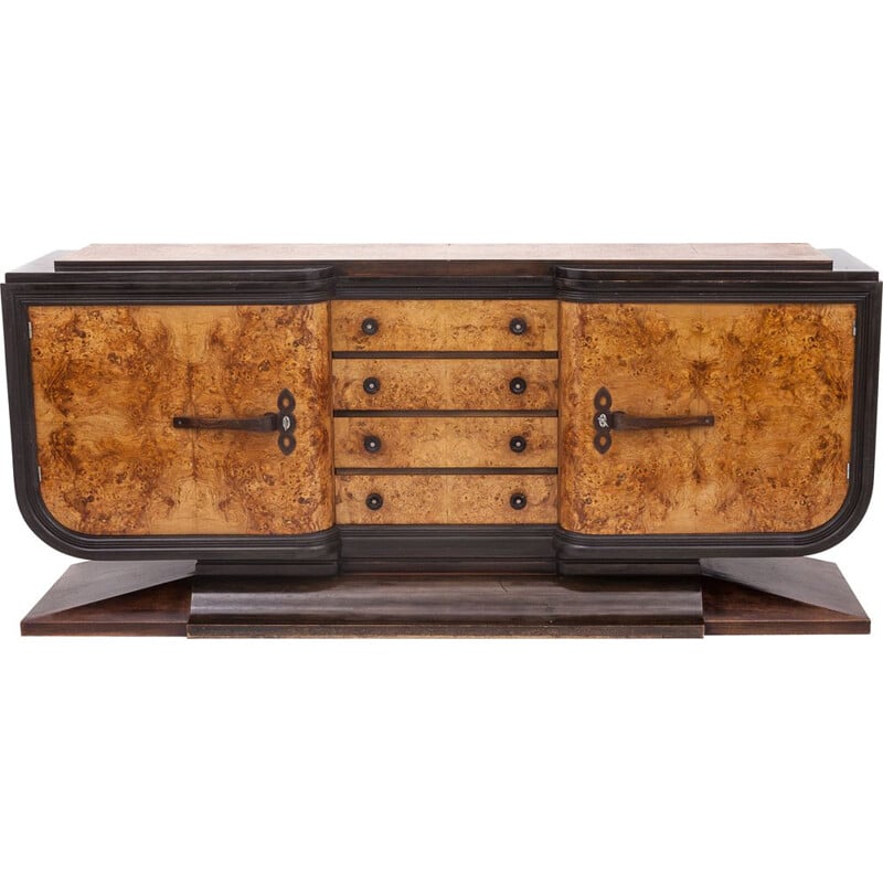 Vintage art deco sideboard with two lacquered oak doors, 1925