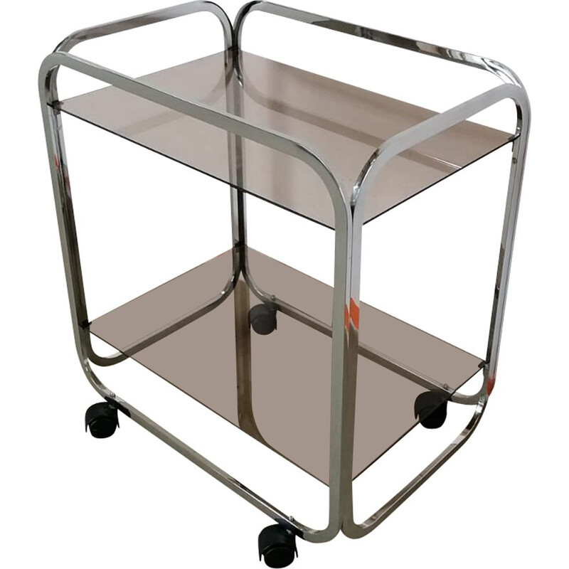 Vintage glass and chrome trolley, 1970