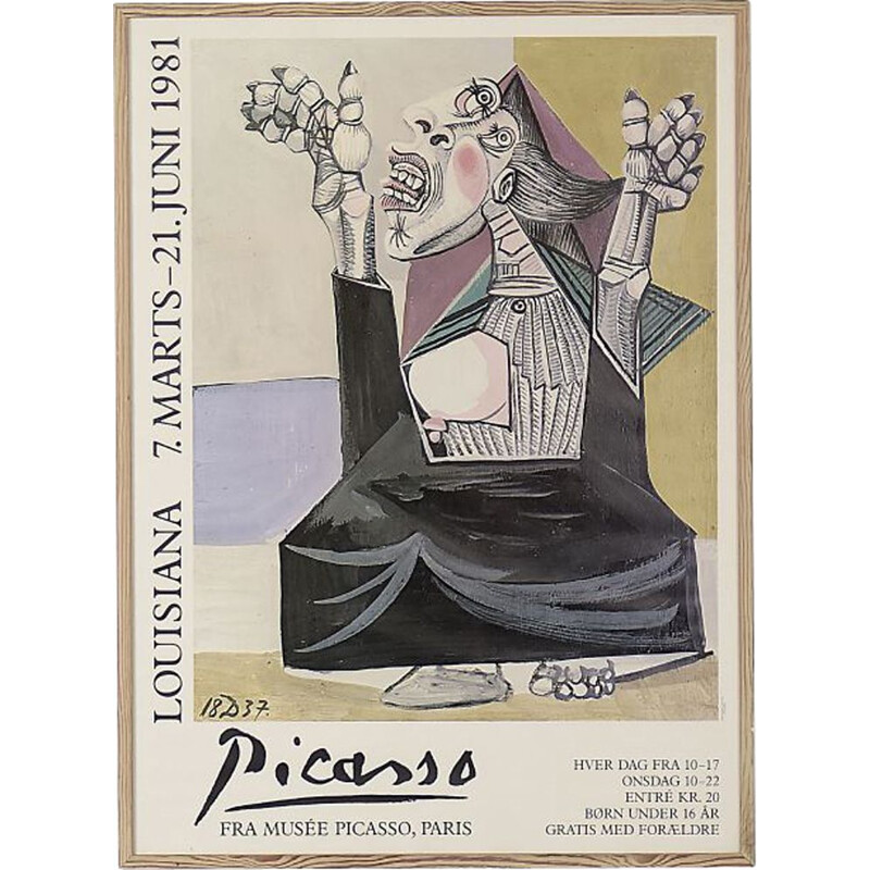 Affiche vintage de l'Exposition Pablo Picasso, Danemark 1981