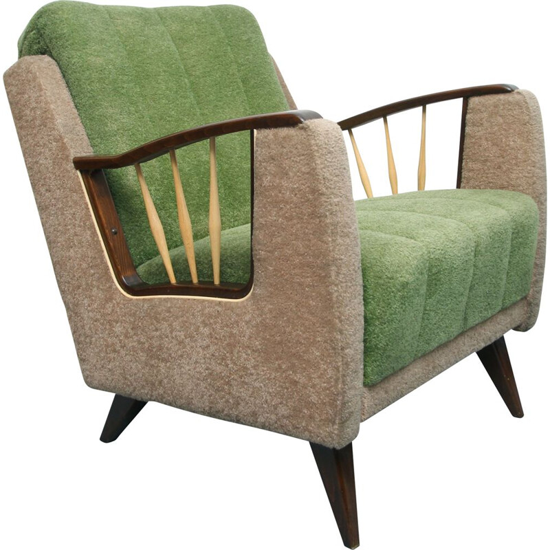 Sillón vintage en beige y verde, 1950