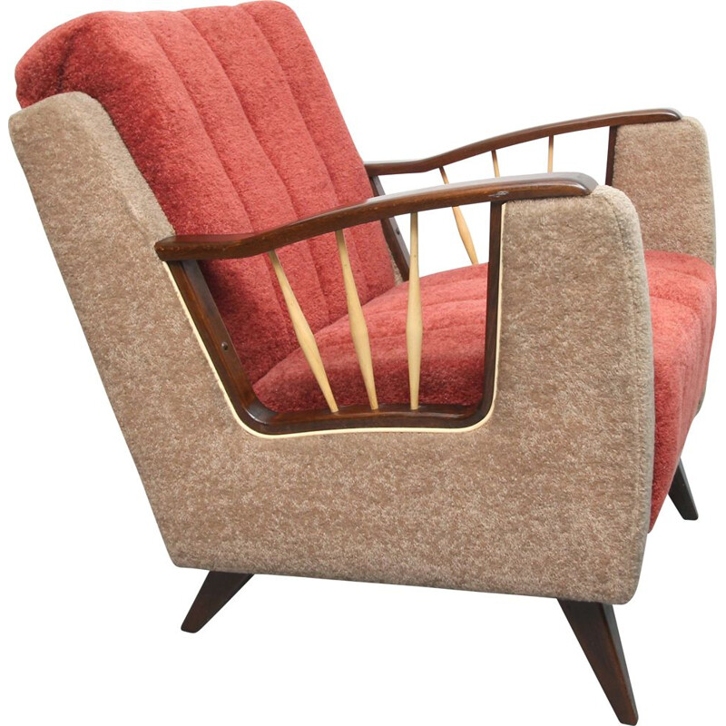 Vintage fauteuil in beige en rood, 1950