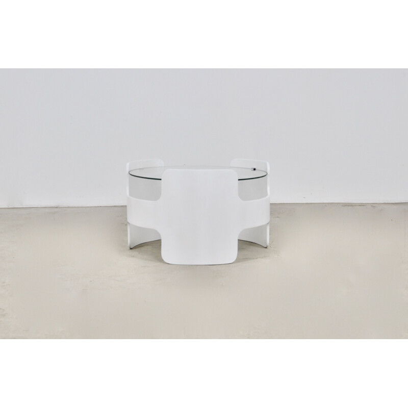Vintage table in wood and white glass by Opal Möbel, 1960