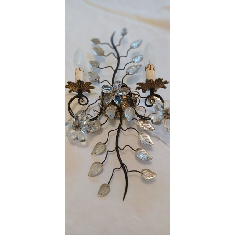 Pair of vintage silver foliage sconces, Italy 1970