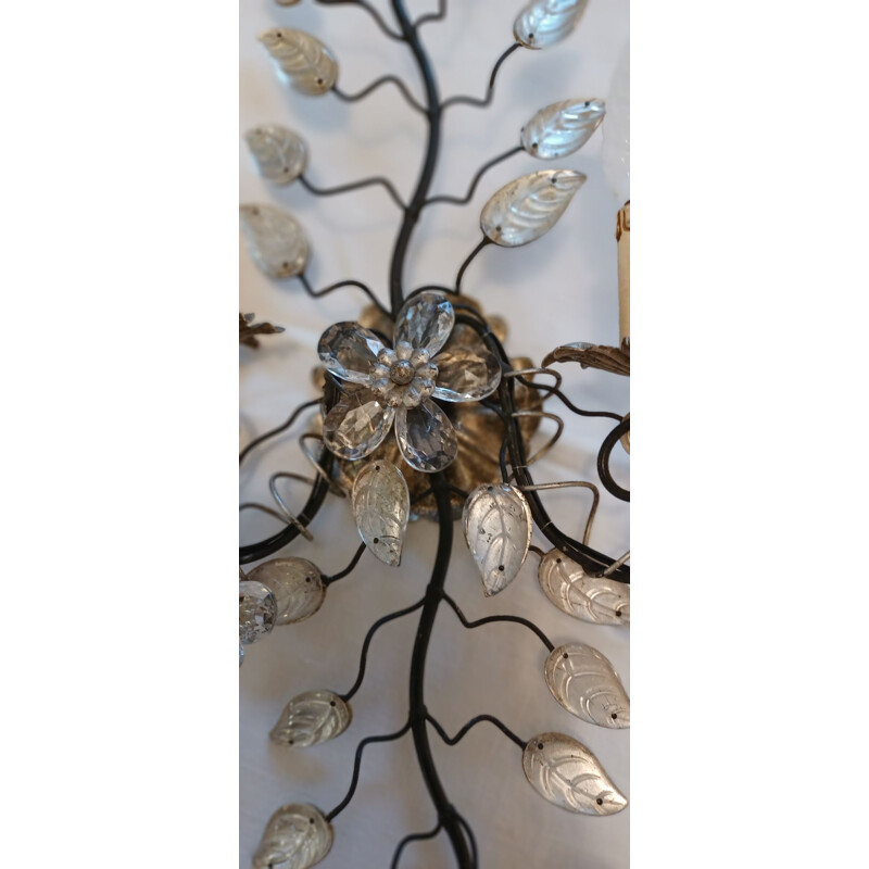 Pair of vintage silver foliage sconces, Italy 1970