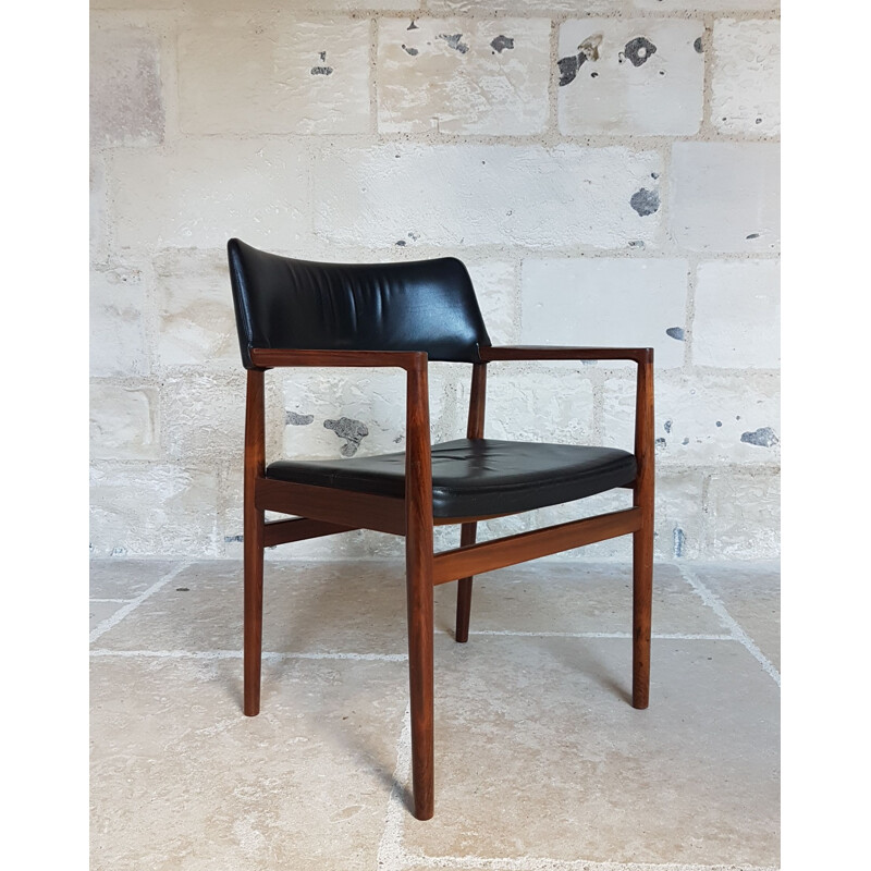 Paire de fauteuils vintage en cuir noir et palissandre de Erik Wortz pour Soro mobelfabrick, Danemark