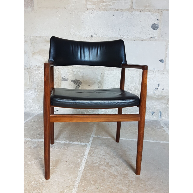 Pair of black leather and rosewood vintage armchairs by Erik Wortz for Soro mobelfabrick, Denmark