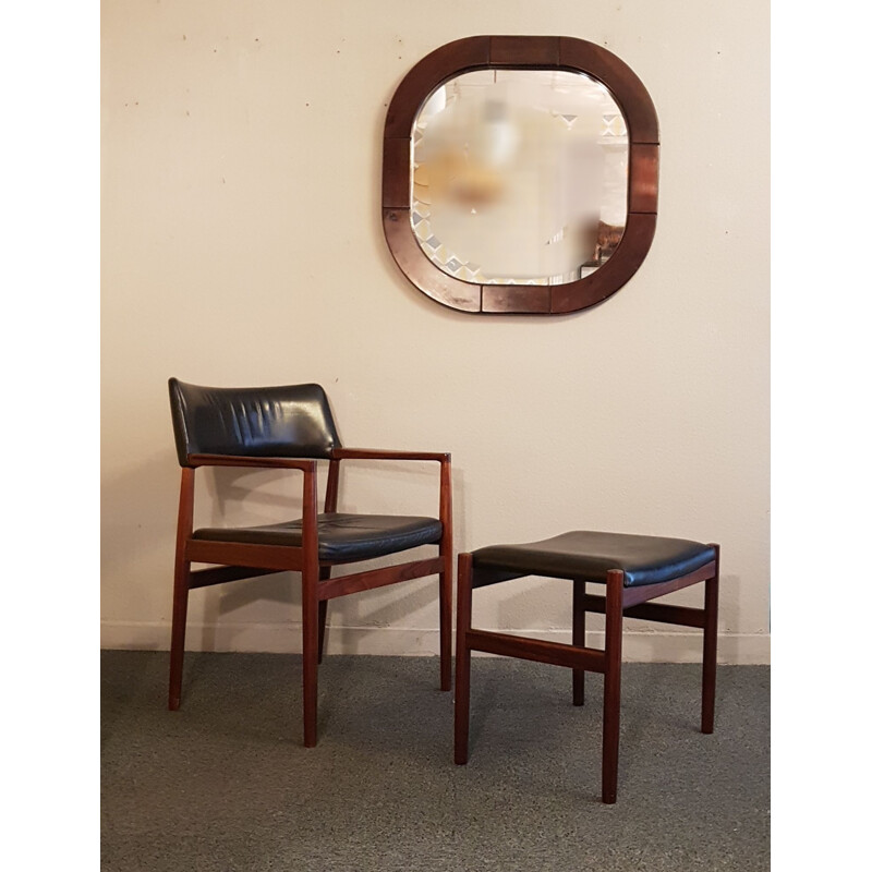Paire de fauteuils vintage en cuir noir et palissandre de Erik Wortz pour Soro mobelfabrick, Danemark