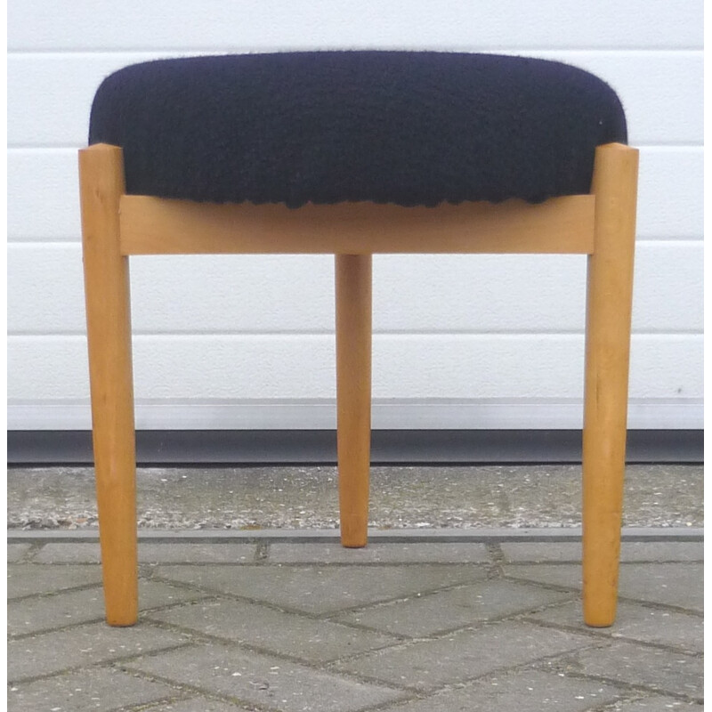 Dark blue wool Danish stool in beech - 1960s