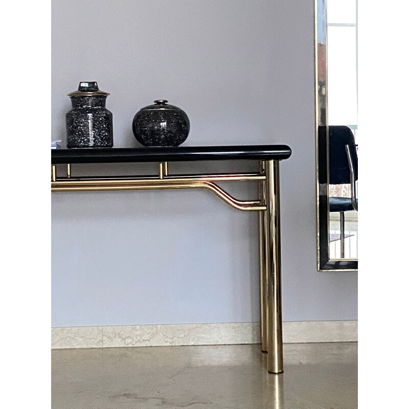 Brass console with black resin shelf, Italy 1970