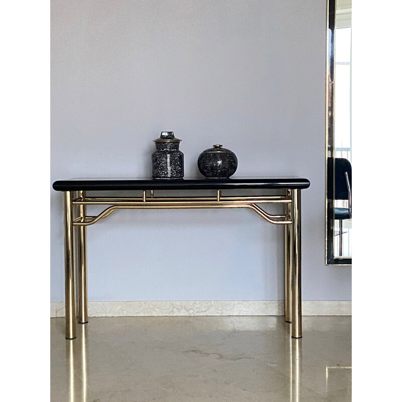 Brass console with black resin shelf, Italy 1970