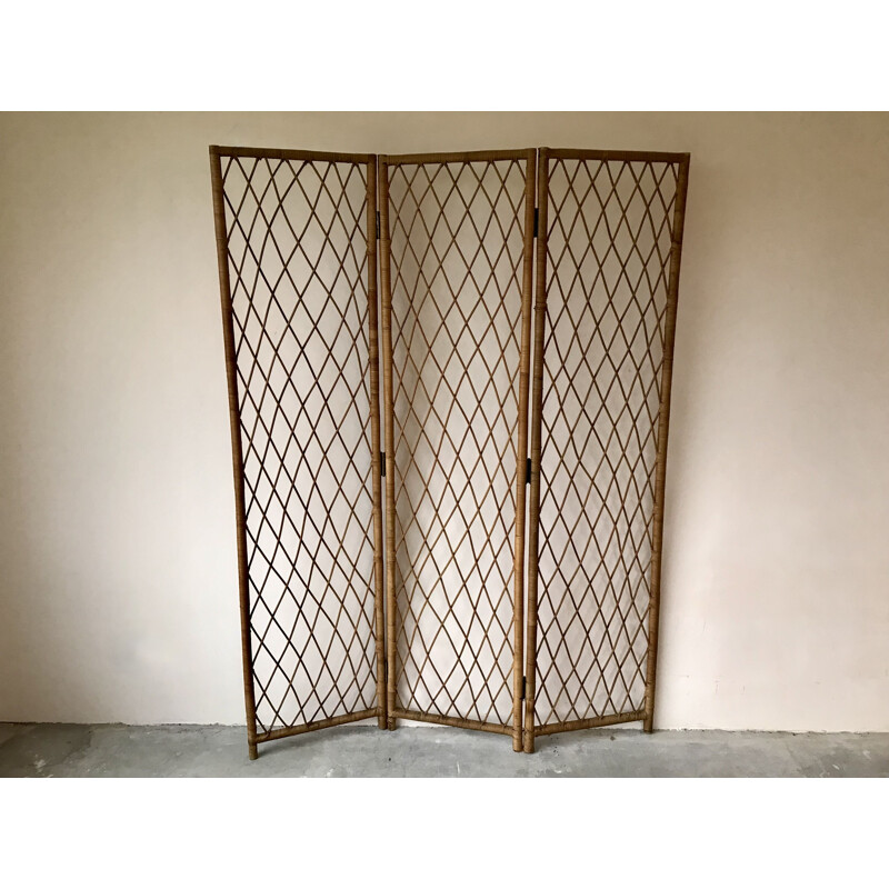 Vintage rattan screen, 1950