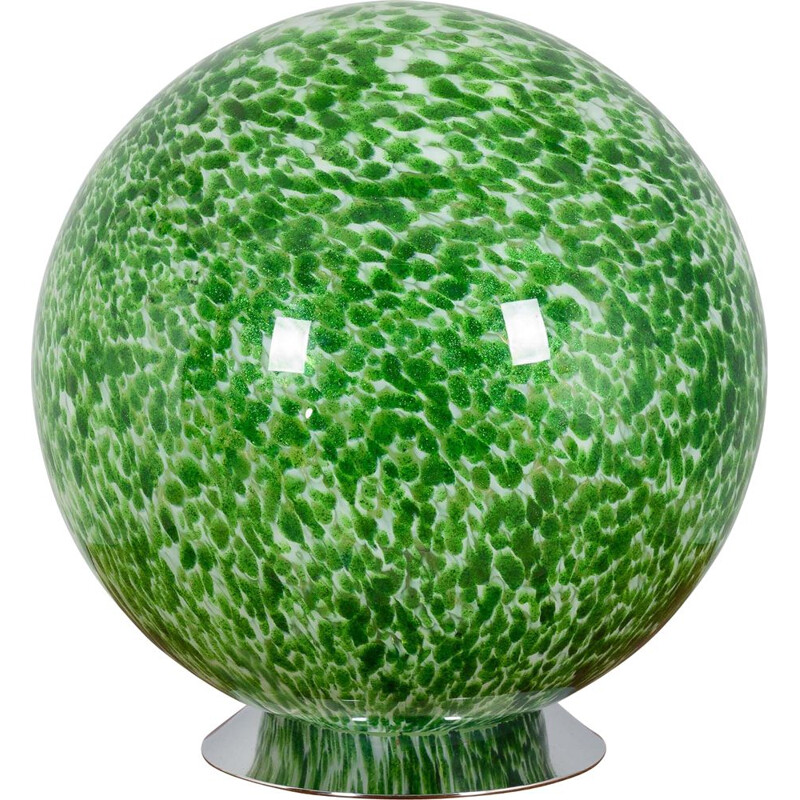 Vintage italian Murano glass big spherical green glitter table lamp by Vistosi, 1970s