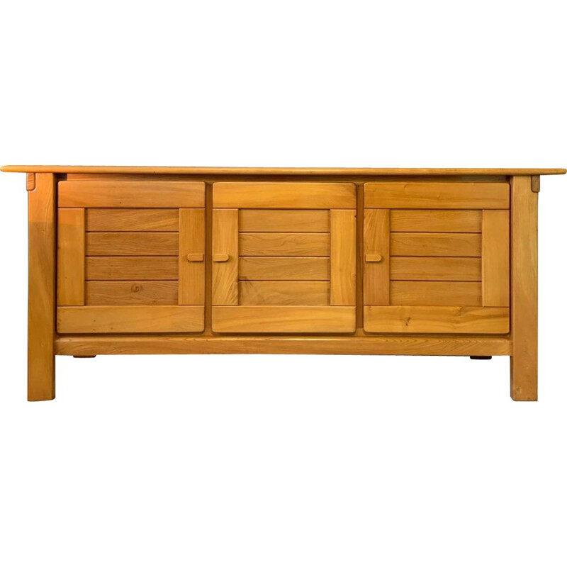 French vintage sideboard in solid elm, 1970