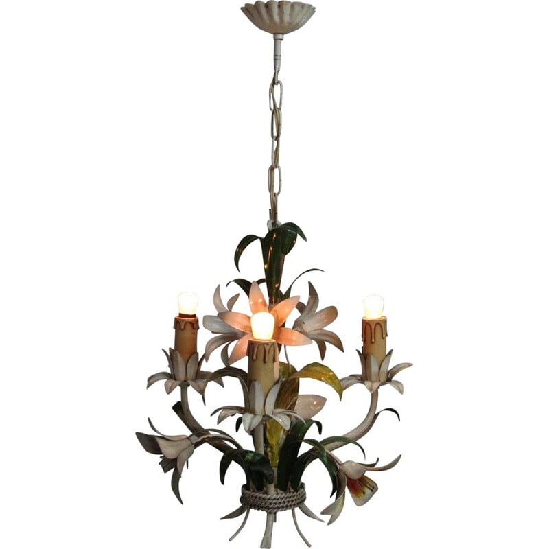 Mid-century colourful 3 arm chandelier