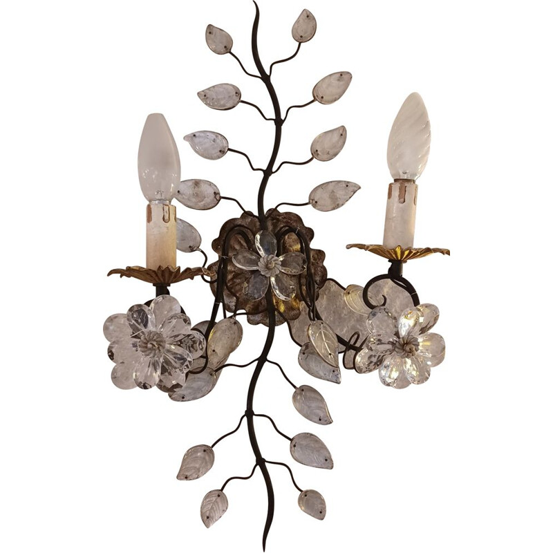 Pair of vintage silver foliage sconces, Italy 1970