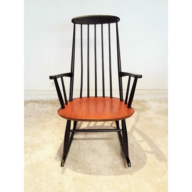 Mid-century rocking chair in beech and teak - 1950s