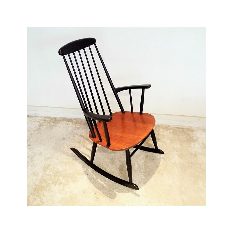 Mid-century rocking chair in beech and teak - 1950s