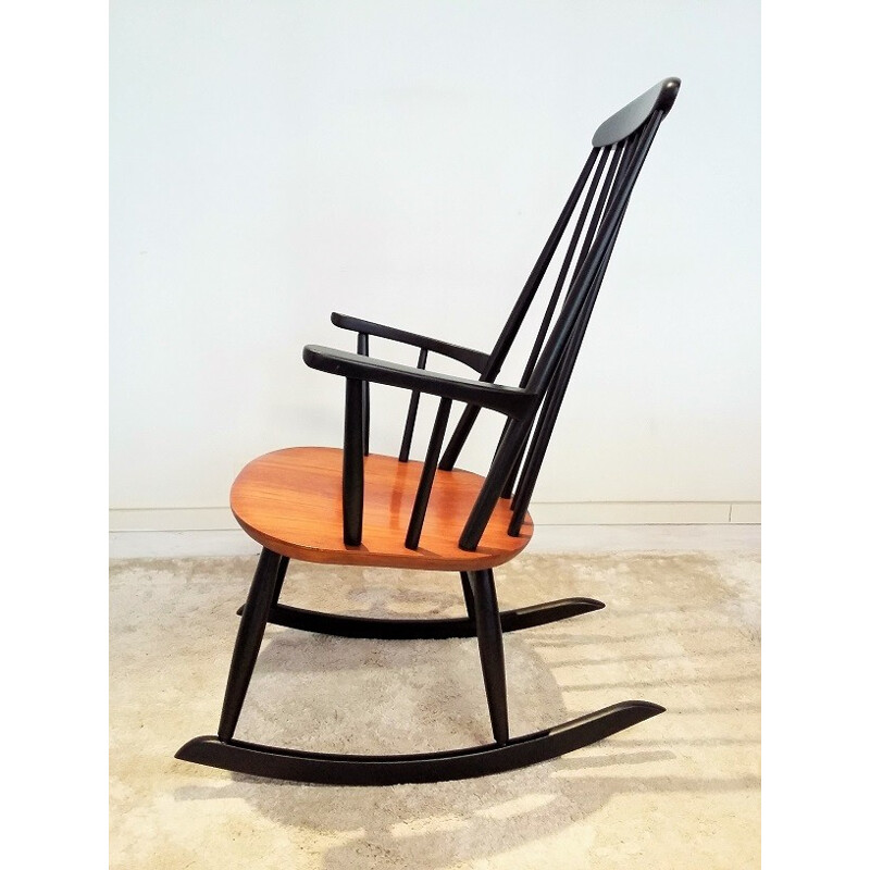 Mid-century rocking chair in beech and teak - 1950s