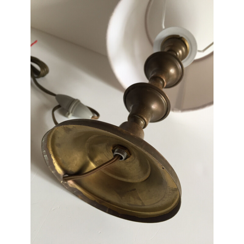 Vintage geometric brass and velvet lamp 