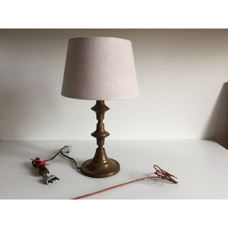 Lampe vintage géométrique laiton et velours 