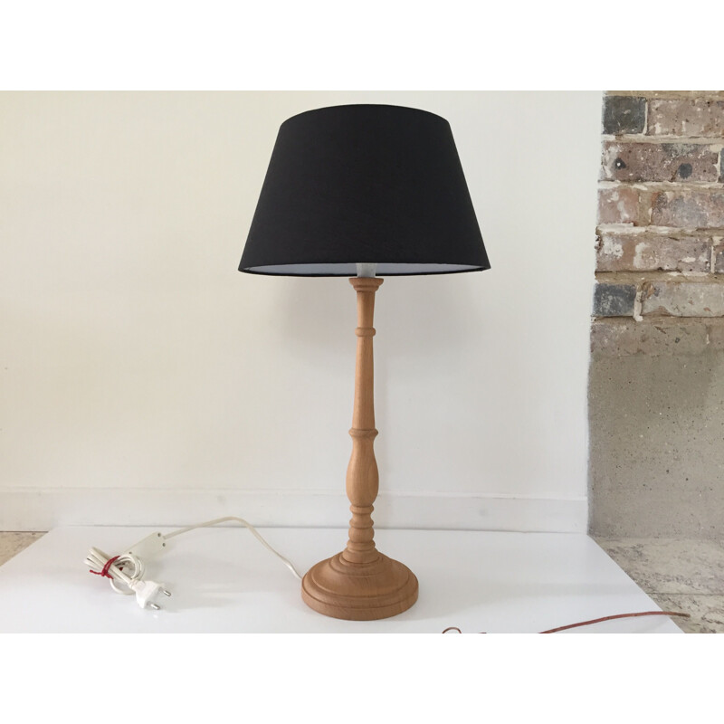 Lampe vintage en bois tourné, 1980-1990