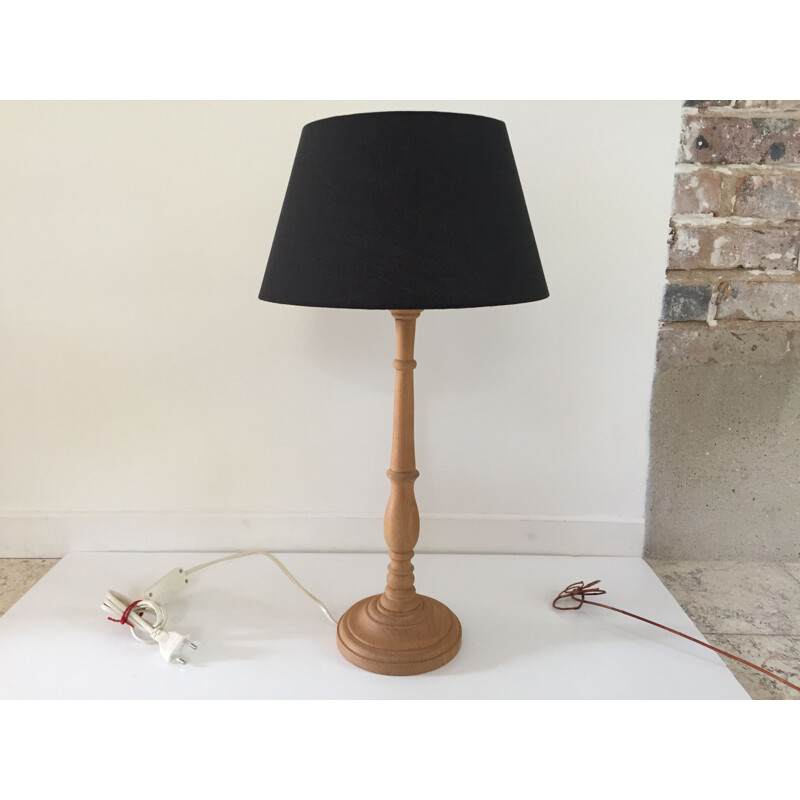 Vintage turned wood lamp, 1980-1990