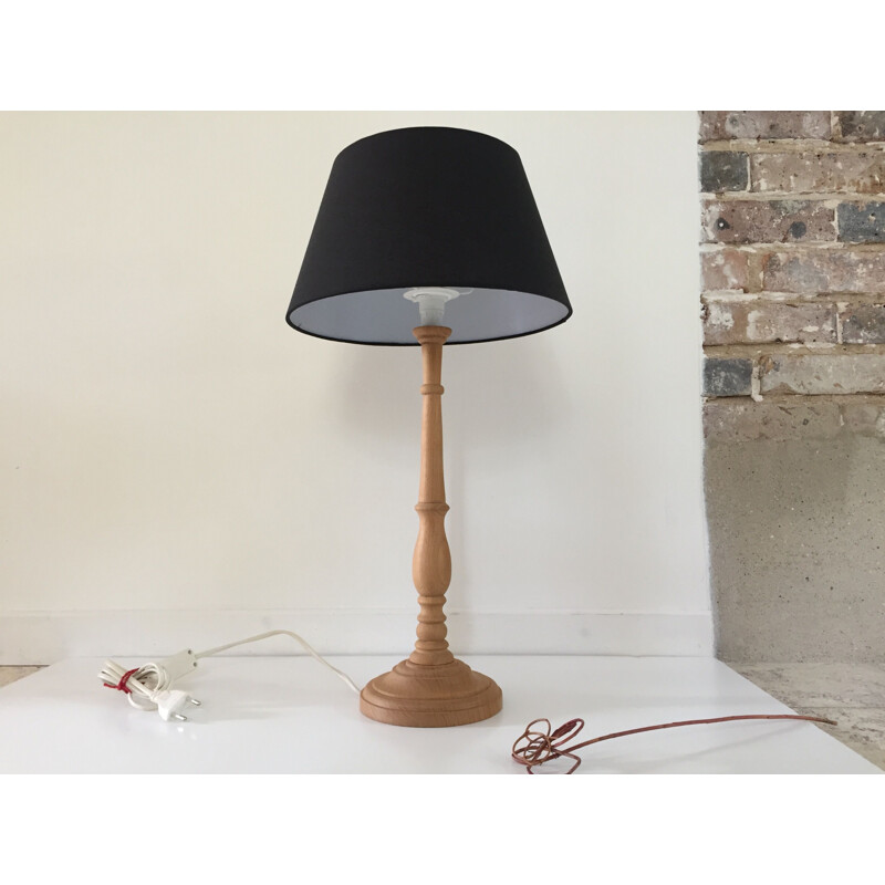 Vintage turned wood lamp, 1980-1990