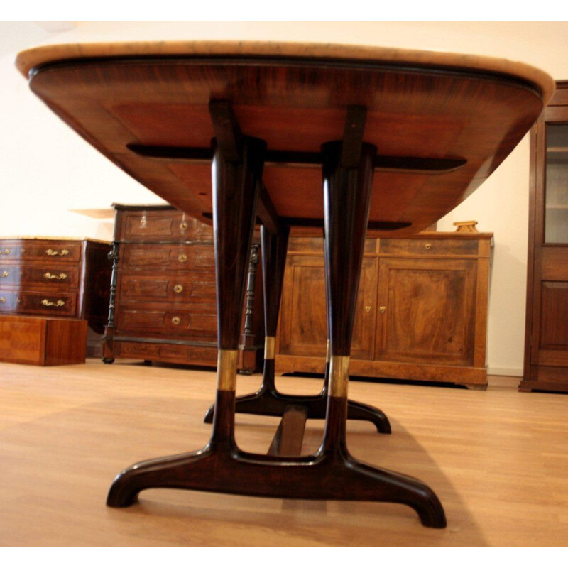 Vintage bent hardwood table finished with brass details by Vittorio Dassi, 1950