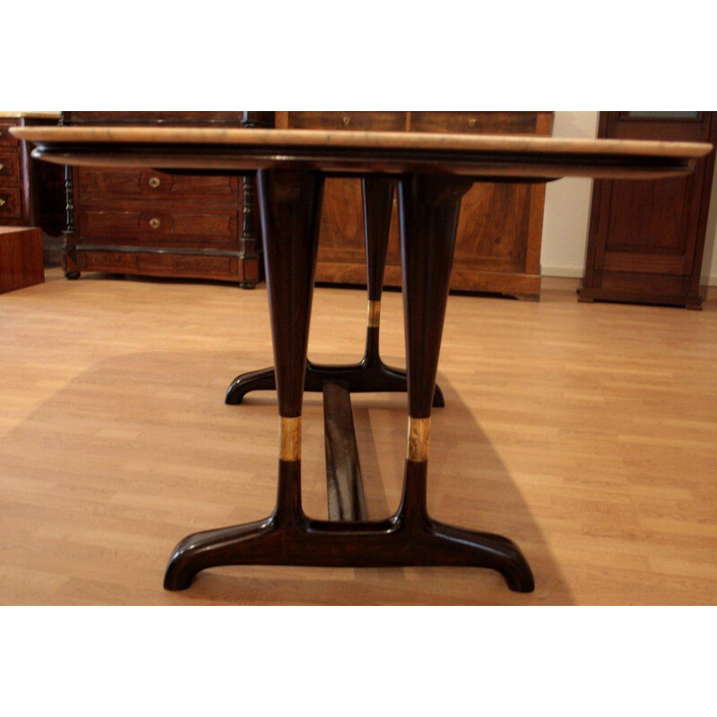 Vintage bent hardwood table finished with brass details by Vittorio Dassi, 1950