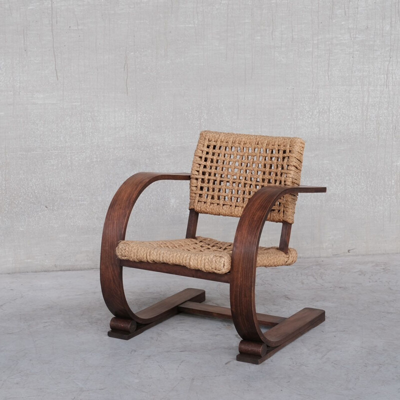 Audoux-Minet Rope mid-century french bentwood armchair, France 1960