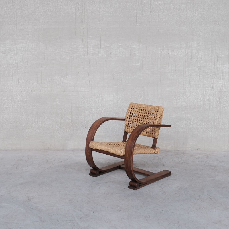 Audoux-Minet Rope mid-century french bentwood armchair, France 1960